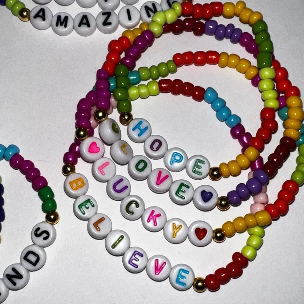 Colorful Beaded Friendship/Positive Inspirational Stretch Bracelets Set/Lot-14